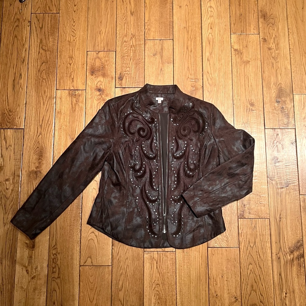 Reba Brown Faux Leather Western Detailed Jacket